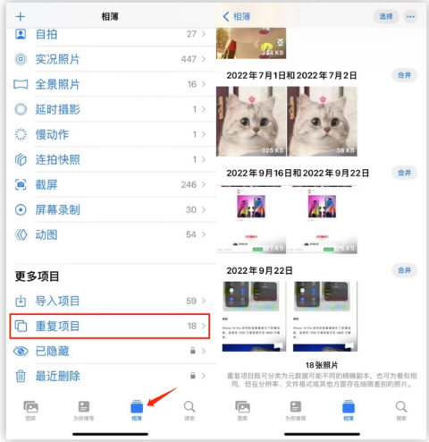 宜兴苹果手机维修分享iOS 16 中相册重复项目功能使用方法 
