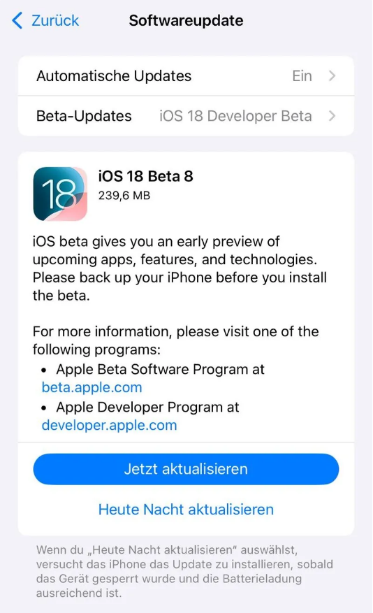 宜兴苹果手机维修分享苹果 iOS / iPadOS 18 开发者预览版 Beta 8 发布 